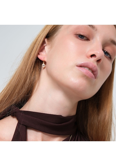 Gia Baget Taşlı Sallantılı Altın Küpe 14 Ayar