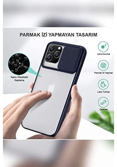 Apple iPhone 13 İle Uyumlu Kapak Lensi Açılır Kapanır Kamera Korumalı Kılıf - Siyah