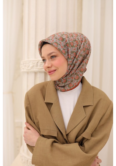 Silk Home Soft Eşarp 73077-22 Parlak Turuncu, Gri, Gümüş, Haki