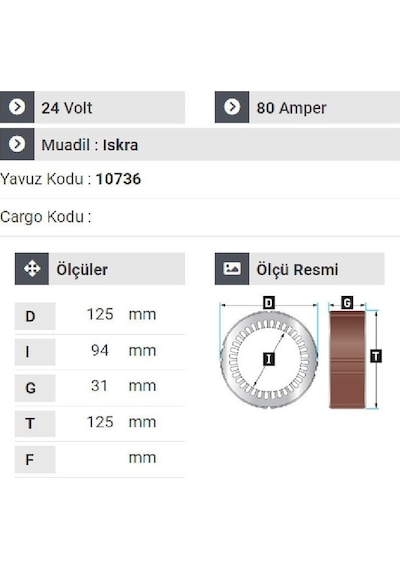 Nursan 170224 Statör 24v 80a İş Makinaları