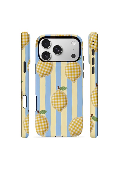 Apple iPhone Uyumlu 17 Pro Vorian Çift Katmanlı Magsafe Kılıf Gingham Lemon Grove