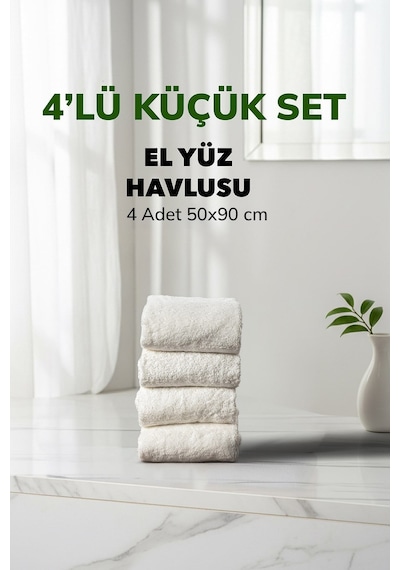 4 Lü Kareli Beyaz Renk Yumuşak Pamuk El Yüz Havlusu Seti 50x90 Cm