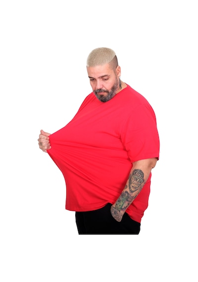 Mode Xl Büyük Beden Erkek Basic Bisiklet Yaka T-shirt 20031 Kırmızı Kırmızı