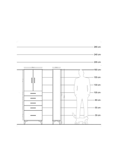 Arges Dolap 2 Raflı 5 Çekmeceli 2 Kapaklı 60x30x182 Aytaşı-çam Aytaşı