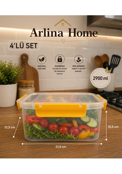 Softchef Sızdırmaz Kare 4 Lü Saklama Kabı Sarı 10 L