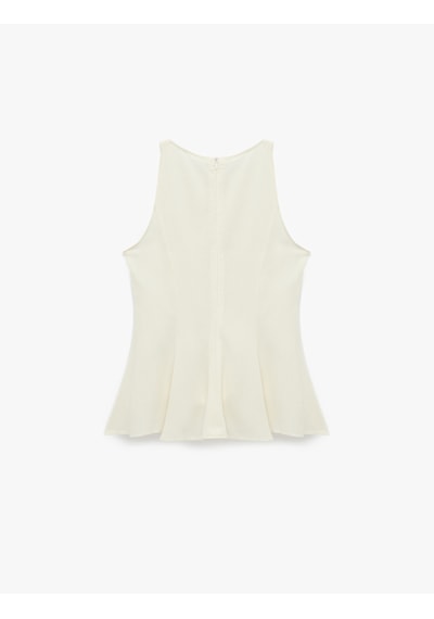 Koton Keten Karışımlı Kolsuz Bisiklet Yaka Peplum Top Bej 6sak30130ew Ekru