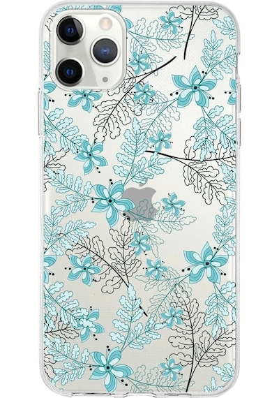 Apple Uyumlu iPhone 11 Pro  Kapak Floral Su Yeşili Tasarımlı Şeffaf Kılıf