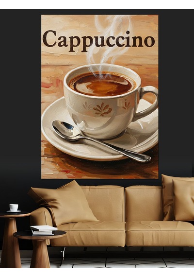 Ahşap Tablo Cappuccino Yazılı Kahve Fincanı