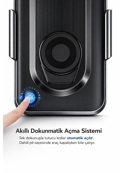 Qasul C11güç, Teknoloji Ve Tasarım Bir Arada 360 Dönebilen Akıllı Araç Telefon Tutucu & Kablosuz Şarj Standı Type-c / Micro Usb / Lightning Siyah