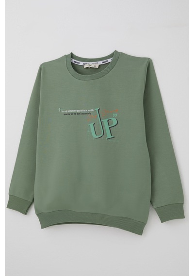 Breeze Erkek Çocuk Sweatshirt Sırt Yazı Baskı Detaylı 5-9 Yaş , Mint Yeşili