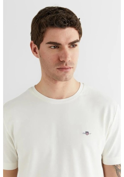 Gant Erkek Beyaz Bisiklet Yaka Regular Fit Logolu T-shirt-14691