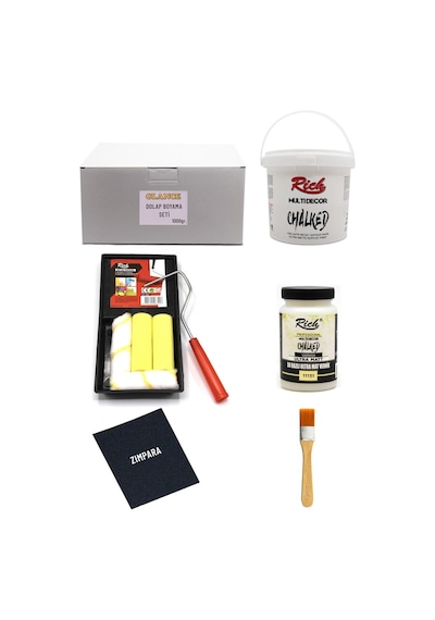 Rich Multi Decor Chalked Antik Beyaz 1000 Gr Dolap Boyama Seti Ahşap Boyama Seti Ultra Mat Vernik