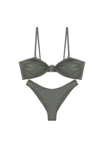 Kaplı Kesim Düğüm Detaylı Ayarlanabilir Askılı Bikini Takımı Haki