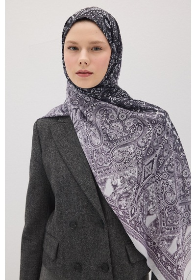Mirsoy Scarf Eftelya Pamuk Etnik Desen Şal Siyah