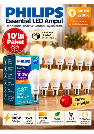 10 Adet 13w Sarı Işık 2700k E27 Duylu Kalın Duy Led Ampul