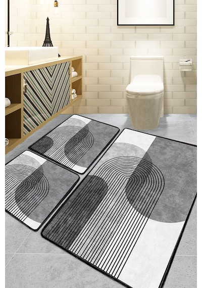 Lenia Gri 3'lü Set Banyo Paspası Djt Renkli