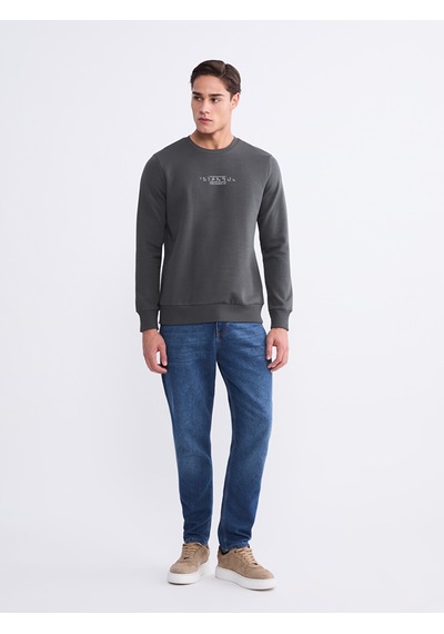 Lcwaıkıkı Classic Antrasit Bisiklet Yaka Baskılı Erkek Sweatshirt