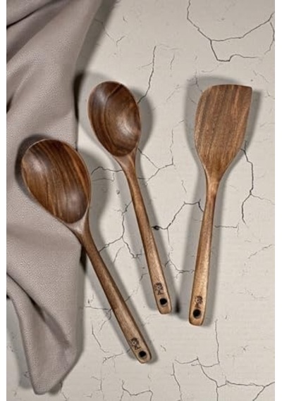 El Yapımı Ceviz Ağacı 3 Parça Tahta Kaşık,geniş Kaşık, Spatula Ahşap Mutfak Seti