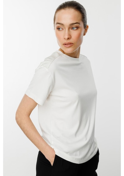 On Fashion Bluz Omuzları Taşlı Sıfır Yaka Kısa Kol Siyah