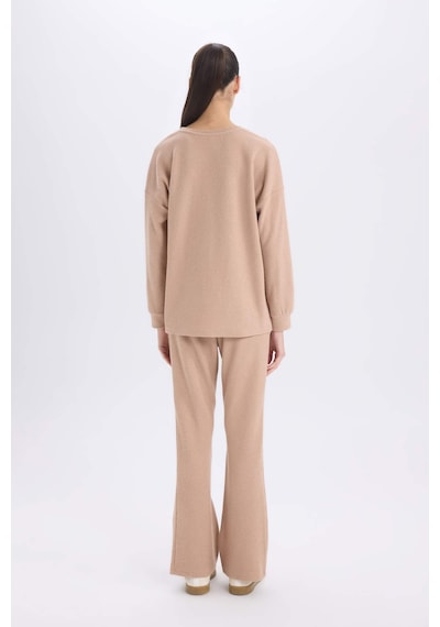 DeFacto Pijama Takımı Regular Fit Basic Düz Uzun Kollu Üst Geniş Bol Paça Alt-Fall in Love D2259AX24WNBG400