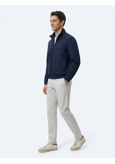 Kip Lacivert Relaxed Fit Dik Yaka Casual Dokuma Mont