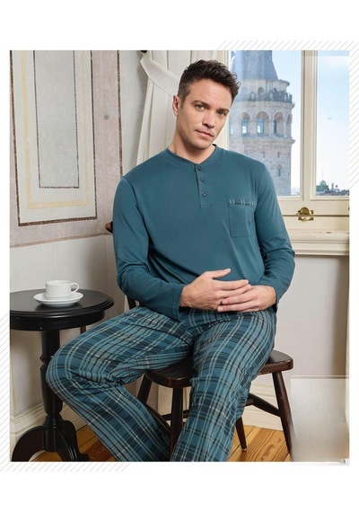 Pijamoni Erkek Düğme Yaka Uzun Kol Mevsimlik Pijama Takımı 6800/10 - 1 Adet Petrol Pijamoni Erkek Düğme Yaka Uzun Kol Mevsimlik Pijama Takımı 6800/10 - 1 Adet Petrol