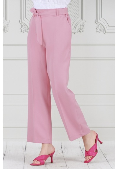 Sevitli Beli Bağlamalı Bol Paça Pantolon-pembe-3671-pembe Pembe