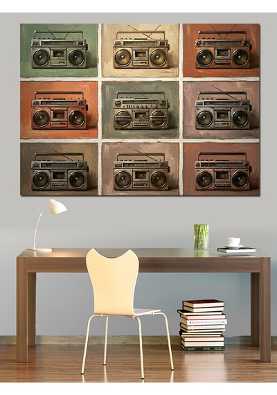 Retro Kasetçalar Teyp Kolaj Tablosu Dekoratif Kanvas - Mdf Ahşap Tablo