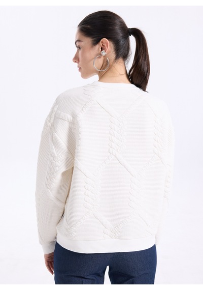 Mustang Beyaz Kadın Bisiklet Loose Fit Örgü Sweatshirt M4wl-swt-1927 Ekru