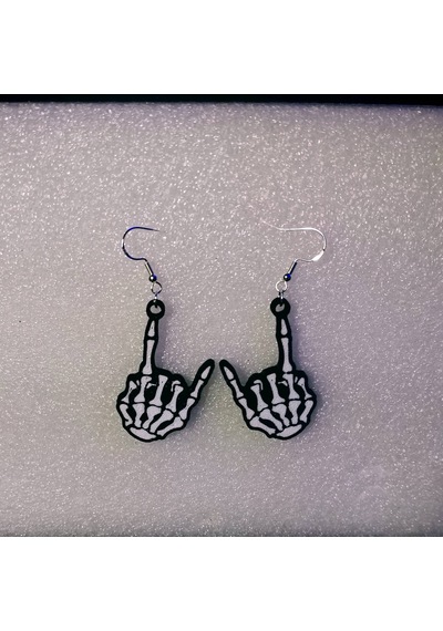 Rock Out İskelet El Figürlü Küpe Çifti - Gotik Estetik Işıltılı Cadılar Bayramı Aksesuarı Siyah