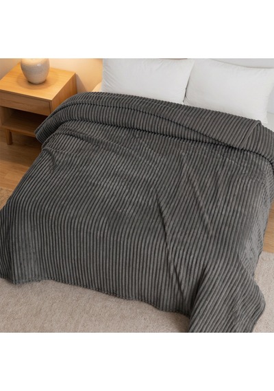Maxstyle Çizgili Vizon Çift Kişilik Polar Battaniye Koyu Gri 200x220 Cm Renkli