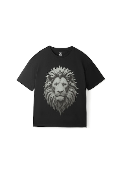 Galatasaray Lisanslı Aslan Baskılı Siyah Erkek T-shirt Siyah