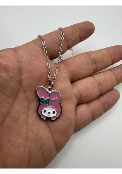 Anime Melody & Kuromi Pembe Figürlü Unisex Kolye 60 Cm Zamak Kaplama Sevimli Karakter Takısı Çok renkli