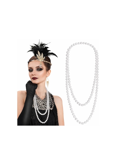1920 Gatsby İnci Kolye Vintage Uzun Beyaz İnci Kolye Açık Bej