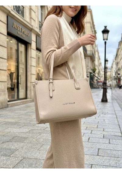 Just Polo Kadın Yeni Sezon Yumuşak Deri Büyük Boy Fermuarlı Lüks Tasarım El Çantası Shopper Taş