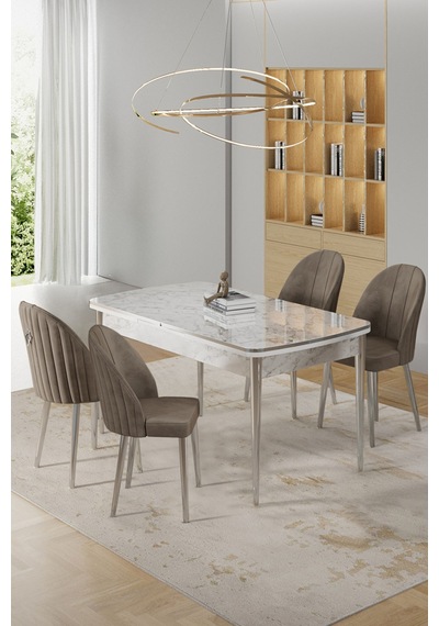 Canisa Rada Serisi 80x132 Açılabilir Lak Panel Beyaz Mermer Desen Masa 4 Cappucino Sandalye Krom Detay Beyaz Mermer Desen Masa, Cappucino Sandalye Canisa Rada Serisi 80x132 Açılabilir Lak Panel Beyaz Mermer Desen Masa 4 Cappucino Sandalye Krom Detay Beyaz Mermer Desen Masa, Cappucino Sandalye
