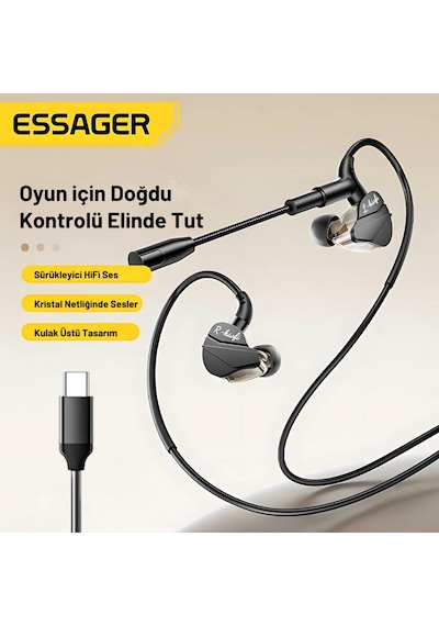 Essager Profesyonel Mikrofonlu Type-c Kablolu Oyuncu Kulaklığı Type-c Kulaklık Kulak Üstü Tasarım Universal Gardentidy 3000 Essager Profesyonel Mikrofonlu Type-c Kablolu Oyuncu Kulaklığı Type-c Kulaklık Kulak Üstü Tasarım Universal Gardentidy 3000