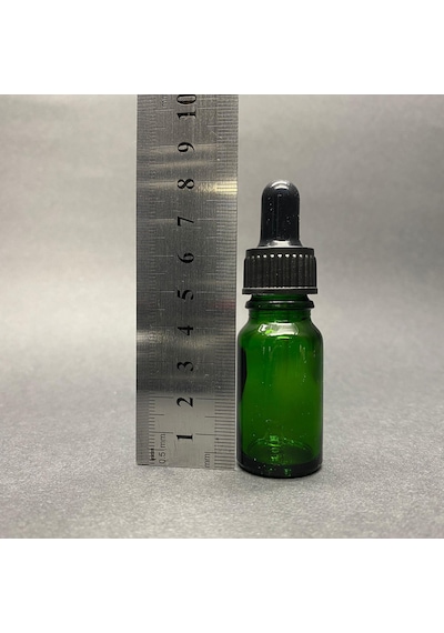 10ml Yeşil Cam Damlalıklı Şişe , Siyah Plastik Kapak , 10 Cc Yeşi