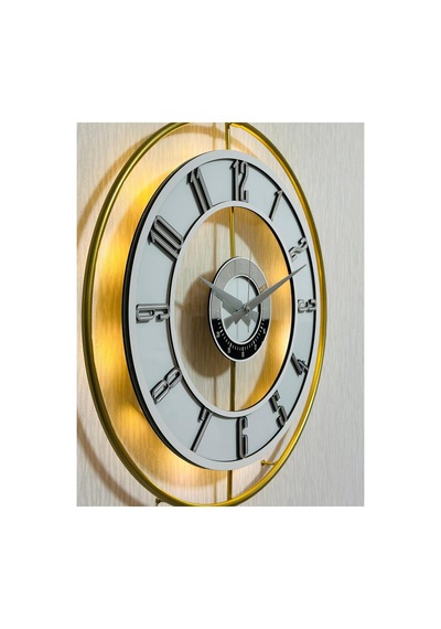 Pey Aksesuar Metal Camlı Duvar Saati 50 X 70 Cm Orta Boy Işıklı Gerçek Cam M51-gold-şeffaf-beyaz-gümüş Sarı