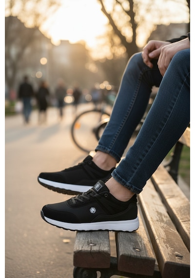 Enoch Ortopedik Yüksek Taban Sneaker Ayakkabı Siyah - Beyaz