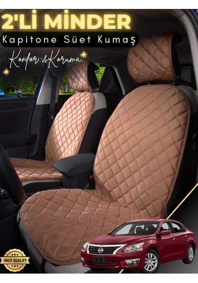 Nissan Altima Uyumlu 2'li Süet Oto Koltuk Minderi Tam Koruma Hızlı Montaj Su Geçirmez A5 Kahverengi