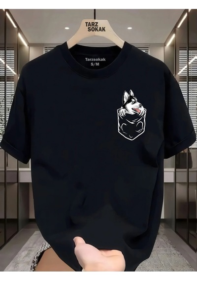 Startmore Unisex Kod 4 Köpek Minimalis Baskı T-shirt Siyah