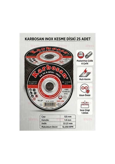 Inox Paslanmaz Çelik Kesme Diski 125x1.0x22.23 Mm 25 Adet