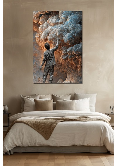 Soyut Bulut Sanatı Baskılı Cam Tablo Sanatçı Figürlü Modern Duvar Dekoru