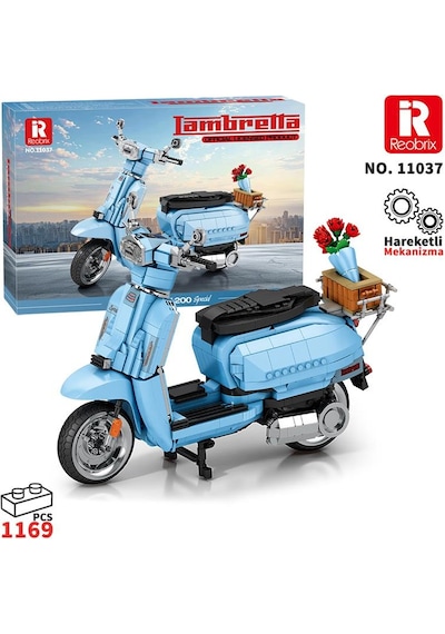 Reobrix Creator 11037 Retro Scooter Lambretta V200 Special Mavi Yaratıcı Yapı Blok Seti Building Blocks - 1169 Parça
