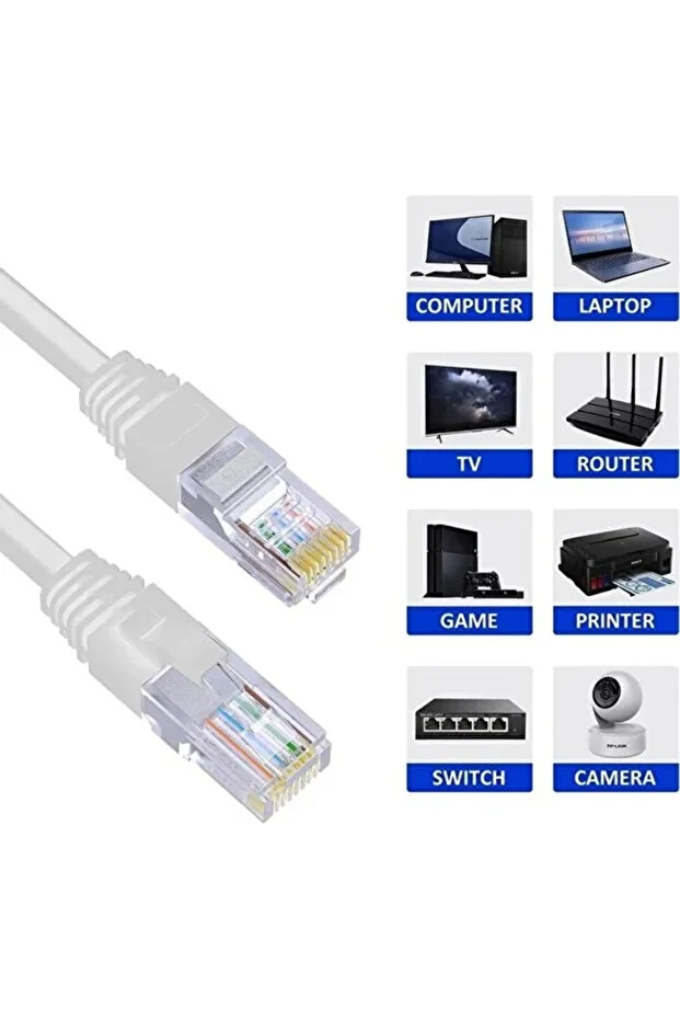 50 Cm Cat6 Lan Fabrikasyon Internet Data Kablosu Ethernet Modem Rj45 Uçlu Jacklı Network Adsl Kablo