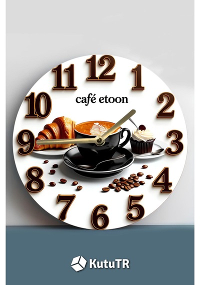 Café Stili Şıklık Siyah Fincanlı Mdf Duvar Saati 33 Cm Sdw330 Renkli