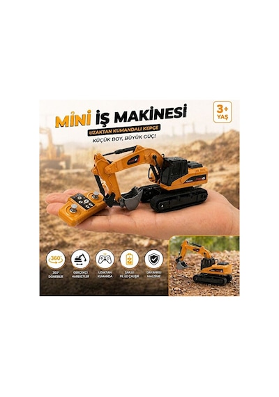 Şarjlı Mini Metal Kepçe 1:64 Ölçek Uzaktan Kumandalı Kepçe Metal 9 Kanallı Full Fonskiyonlu Sarı