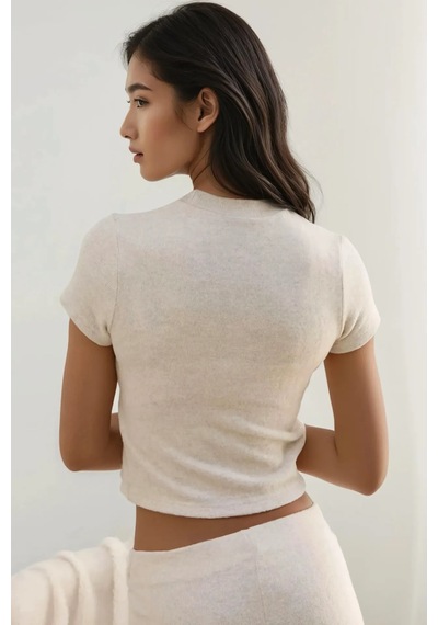 Hiccup Slim Fit Triko Crop Bluz Natural