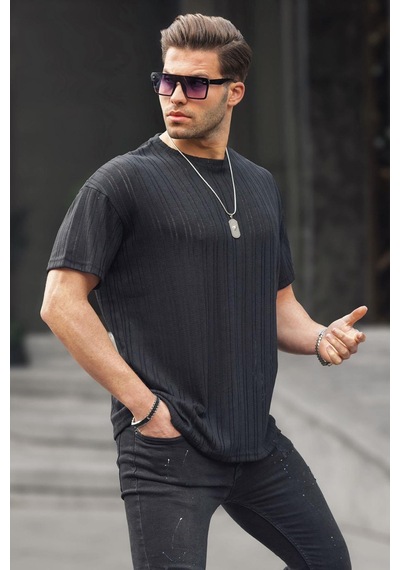 Madmext Siyah Oversize Bisiklet Yaka Erkek Tişört 6179-siyah Siyah